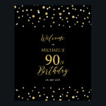 Gold & Black Confetti 90th Birthday Party Welcome Poster<br><div class="desc">Welcome your guests to a special celebration day with this stylish gold & black welcome sign. This sign features modern typography" Welcome to 90th Birthday" and a hexagon confetti design. You can customize the name and the date. Matching invitations and party supplies are available at my shop BaraBomDesign.</div>