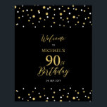 Gold & Black Confetti 90th Birthday Party Welcome Poster<br><div class="desc">Welcome your guests to a special celebration day with this stylish gold & black welcome sign. This sign features modern typography" Welcome to 90th Birthday" and a hexagon confetti design. You can customize the name and the date. Matching invitations and party supplies are available at my shop BaraBomDesign.</div>