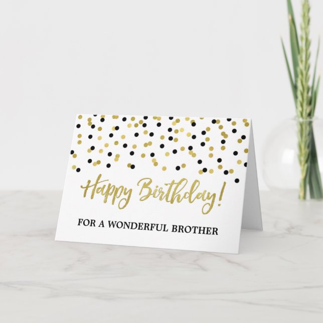 Gold Black Confetti Brother Birthday Card (Front)