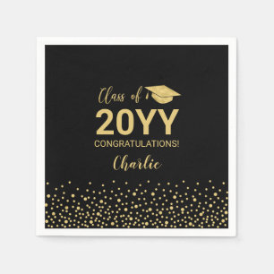 Gold Black Confetti Class Graduation Party Favour Napkin