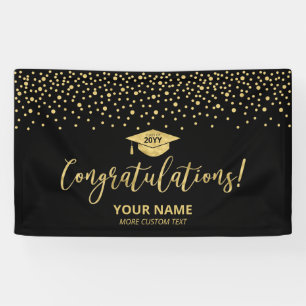 Gold & Black Confetti Congratulation Graduation Banner