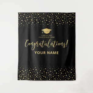 Gold & Black Confetti   Congratulation Graduation Tapestry