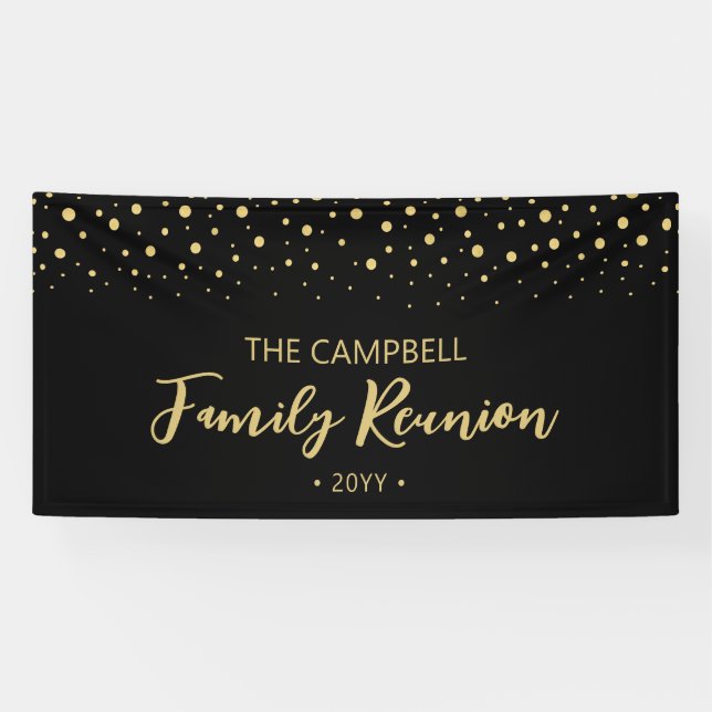 Gold & Black Confetti Family Reunion Party Welcome Banner (Horizontal)