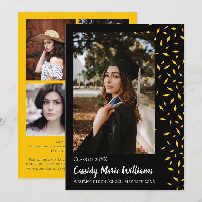 Gold Black Confetti Graduation Announcement (Front/Back)