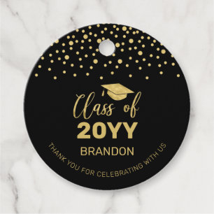 Gold Black Confetti Graduation Party Photo Favour Tags