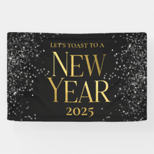 Gold Black Confetti New Year's Eve Party Banner