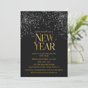 Gold Black Confetti New Year's Eve Party  Invitation