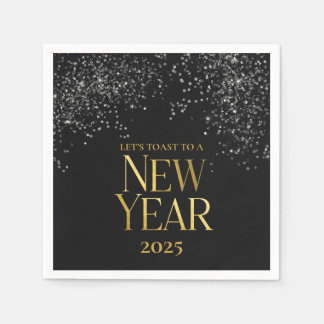 Gold Black Confetti New Year's Eve Party Napkin