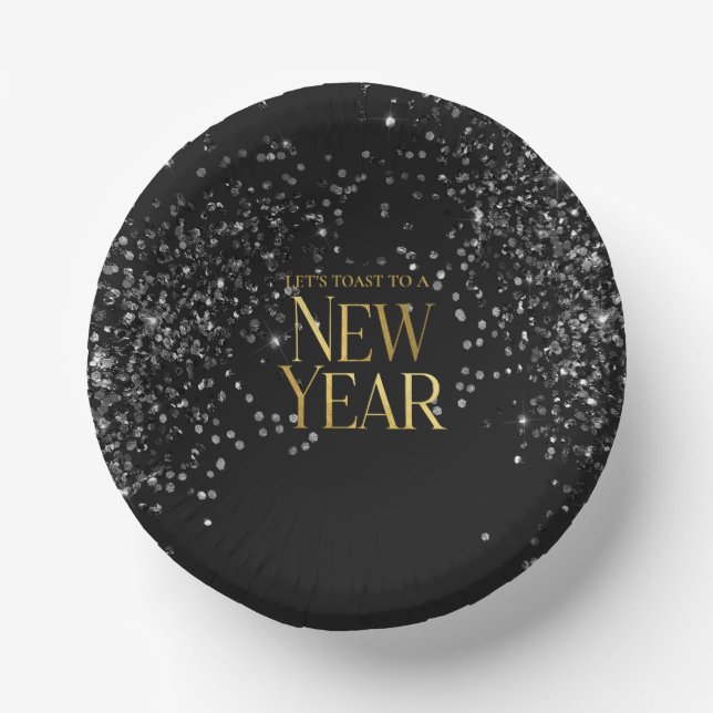 Gold Black Confetti New Year's Eve Party Paper Plate (Front)