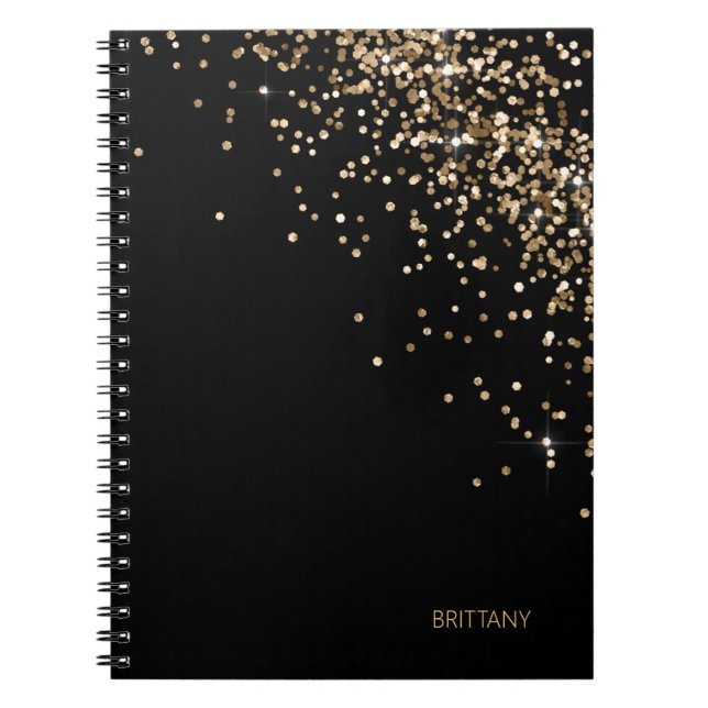 Gold Black Confetti Personalized Notebook (Front)