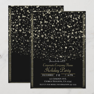Gold & Black Confetti Splatter Holiday Party Invitation