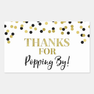 Gold Black Confetti Thanks for Popping By Sticker