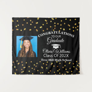 Gold black Congrats Graduate Photo Class of 2021 Tapestry