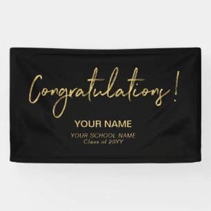 Gold & Black Congratulations! Graduation Party Banner