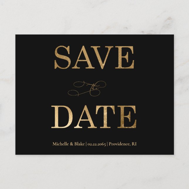 Gold & Black Contemporary Save the Date Postcard (Front)