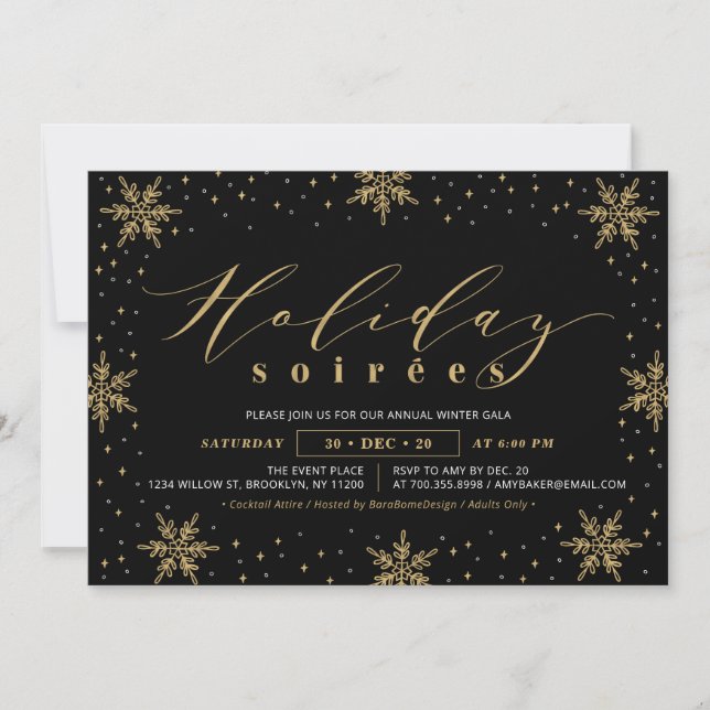 Gold & Black Corporate Holiday Soiree Party Invitation (Front)