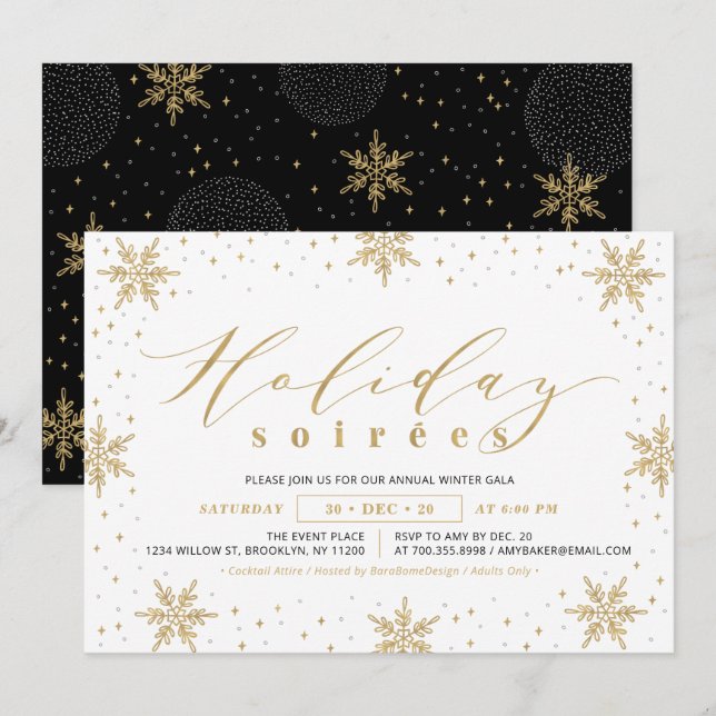 Gold & Black Corporate Holiday Soiree Party Invitation (Front/Back)