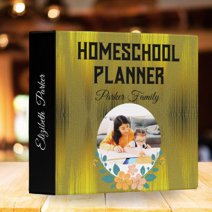 Gold & Black Custom Homeschool Planner Photo Name Binder