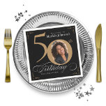 Gold Black Custom Photo 50th Birthday Party Napkin<br><div class="desc">Gold Black Custom Photo 50th Birthday Party Napkins. And elegantly designed special birthday celebration,  featuring a custom photo of birthday person and script calligraphy with vintage flourish elements. Simple enough to fit a variety of themes and colours!
Need help? Simply contact me!</div>