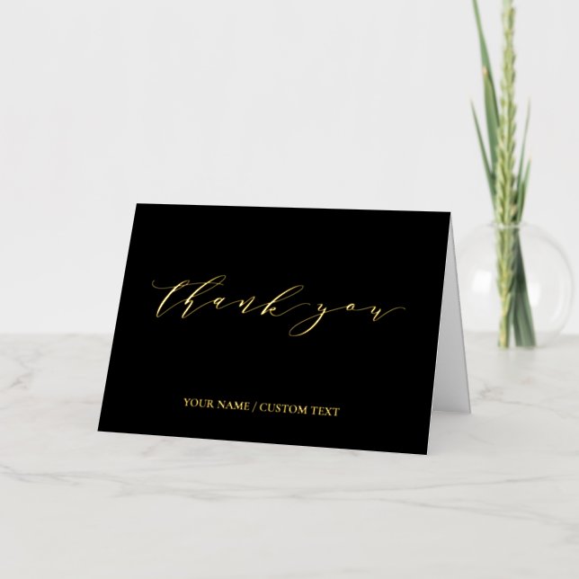 Gold & Black Custom Text / Name Thank you Foil Greeting Card (Front)