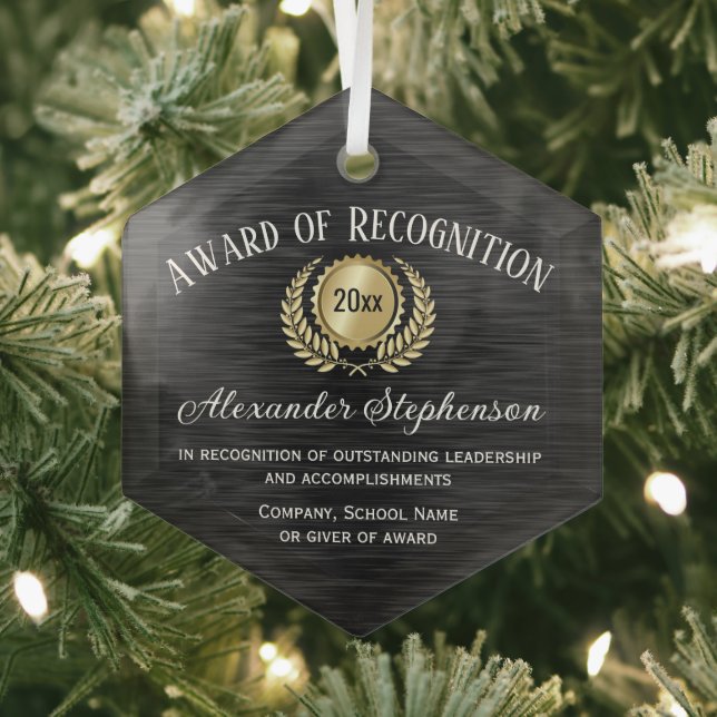 Gold Black Customizable Recognition Award Glass Ornament (Insitu)