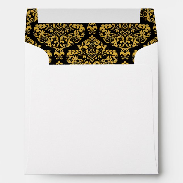 Gold Black Damask Lined Wedding Envelopes (Back (Bottom))