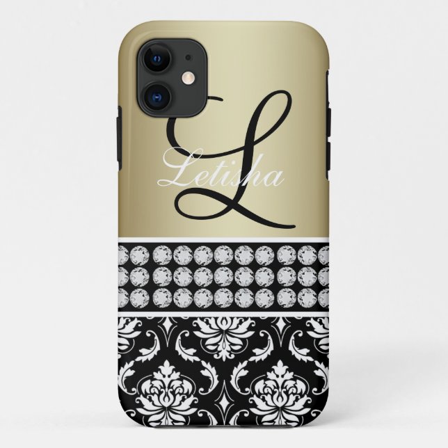 Gold Black Damask Name Monogram iPhone 5 Case (Back)