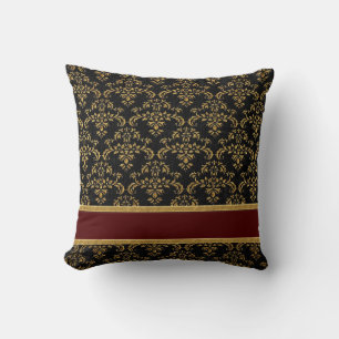 Gold & Black Damask Pattern Throw Pillow