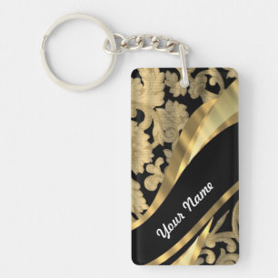 Gold & black damask swirl keychain