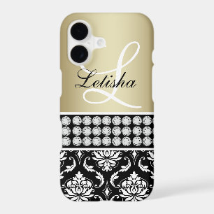 Gold Black Damask, Your Name Monogram