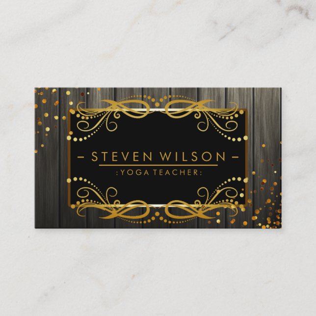 Gold Black Decorative Yoga Holistic Massage Business Card (Front)