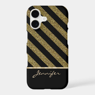 Gold Black Diagonal Faux Glitter Stripe