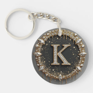 Gold Black Diamond Letter K Gift Keychain