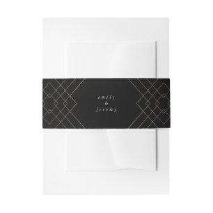 Gold Black Elegance Diamond Geo Deco Wedding Invitation Belly Band