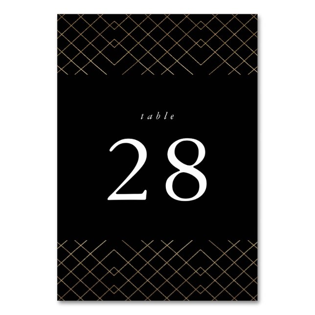 Gold Black Elegance Diamond Geo Deco Wedding Table Number (Front)