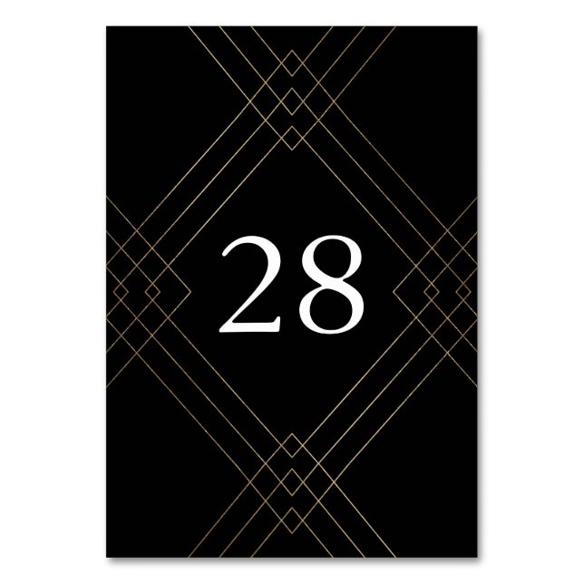 Gold Black Elegance Diamond Geo Deco Wedding Table Number (Front)