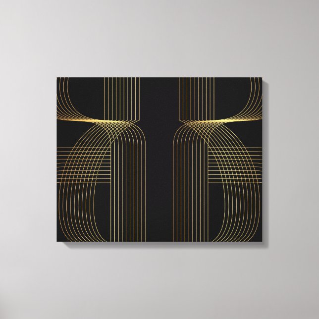 Gold, black, elegant, cool, unique trendy line art canvas print (Front)