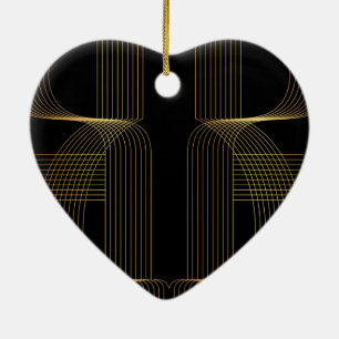 Gold, black, elegant, cool, unique trendy line art ceramic ornament