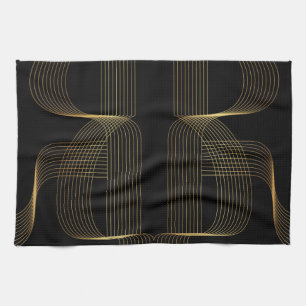Gold, black, elegant, cool, unique trendy line art kitchen towel