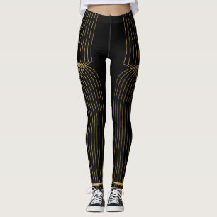 Gold, black, elegant, cool, unique trendy line art leggings