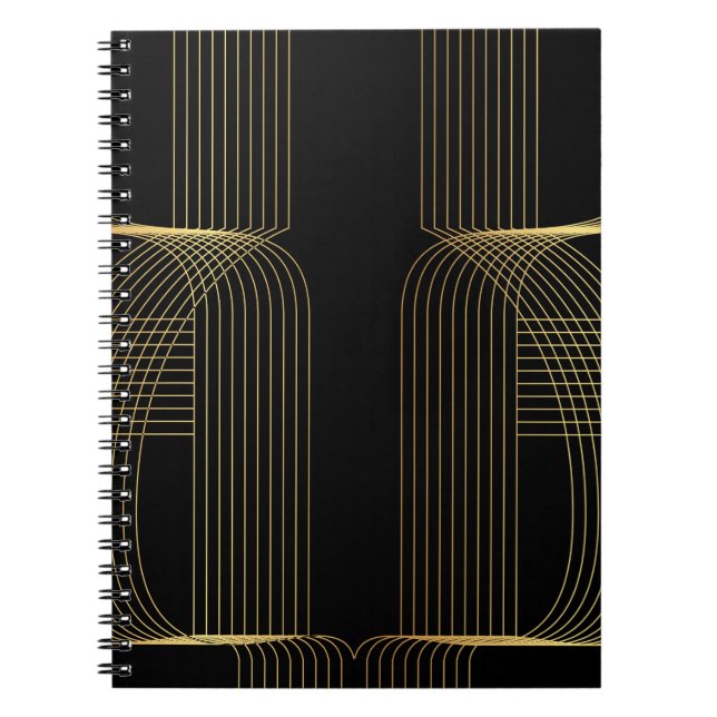 Gold, black, elegant, cool, unique trendy line art notebook (Front)