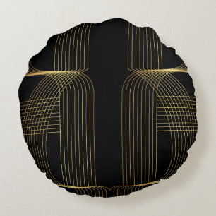 Gold, black, elegant, cool, unique trendy line art round pillow