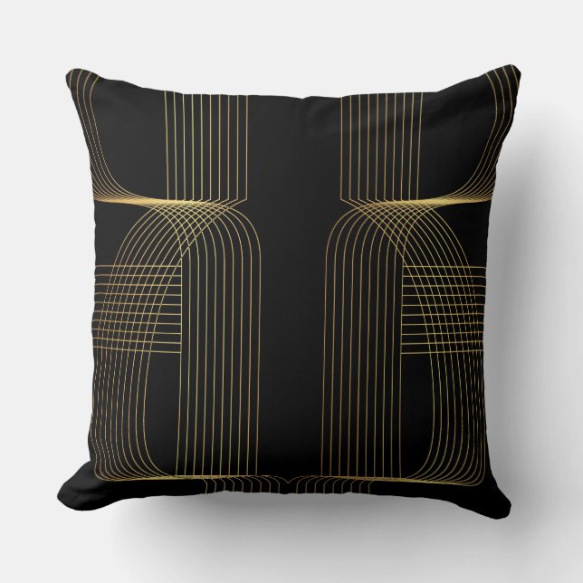 Gold, black, elegant, cool, unique trendy line art throw pillow (Front)