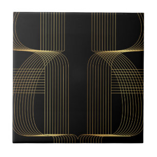 Gold, black, elegant, cool, unique trendy line art tile
