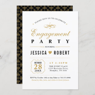 Gold & Black Elegant Engagement Party Invitation
