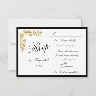 Gold Black Elegant Glamourous Wedding RSVP Card