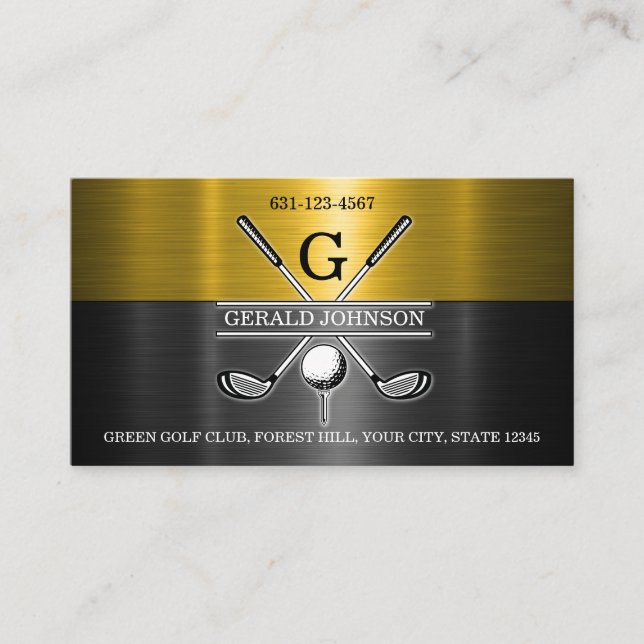 Gold-Black Elegant Golf Monogram Business Card (Front)