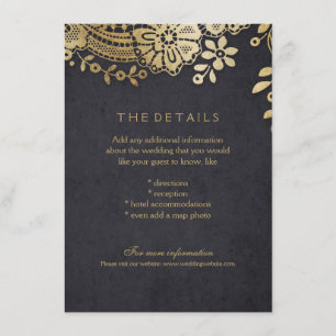 Gold black elegant lace wedding details card