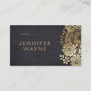 Gold black elegant lace wedding place cards