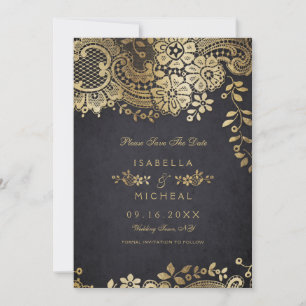 Gold black elegant lace wedding save the date